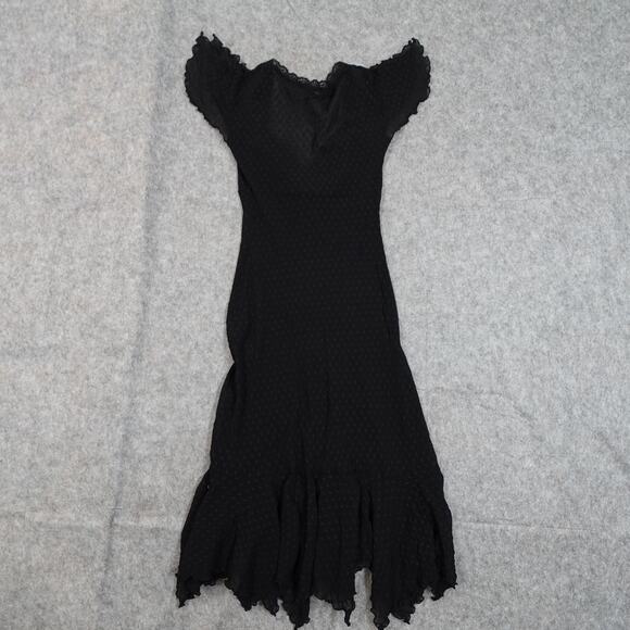 Vintage 90s Betsey Johnson Sheer Black Lace Mesh Tulle Slip Dress Floral Trim - Picture 4 of 8